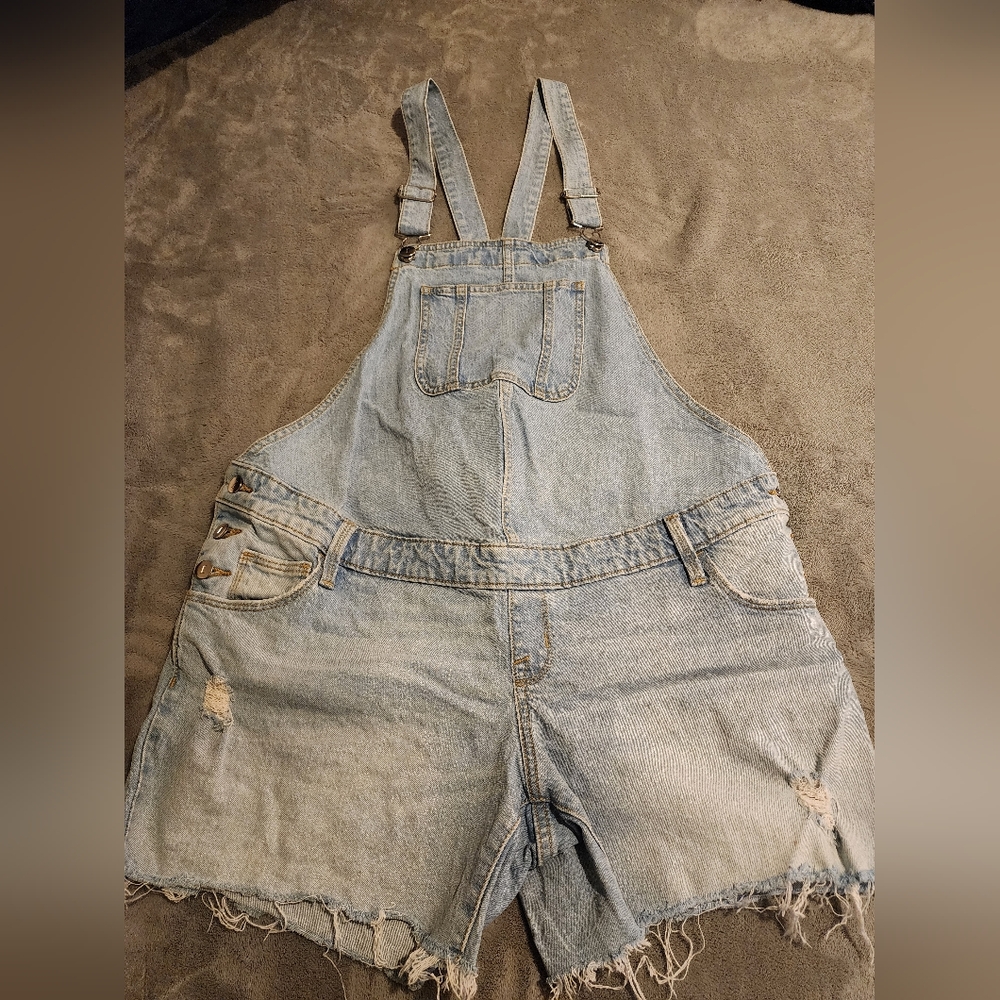 Isabel Maternity Overall Denim Shorts